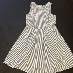 WB Seersucker Sleeveless Dress Blue White Striped Cotton Fit Flare‎ Womens Small